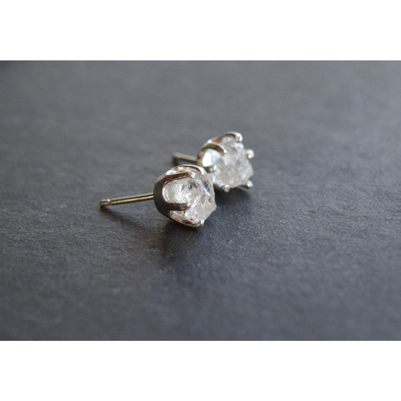 raw stone earrings, natural gemstone studs in sterling silver, crystal e… - Picture 4 of 5